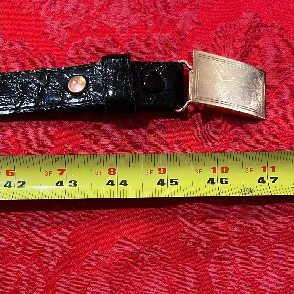 Vintage Krementz Black Leather Belt Size 43 Monel Buckle 45.5”